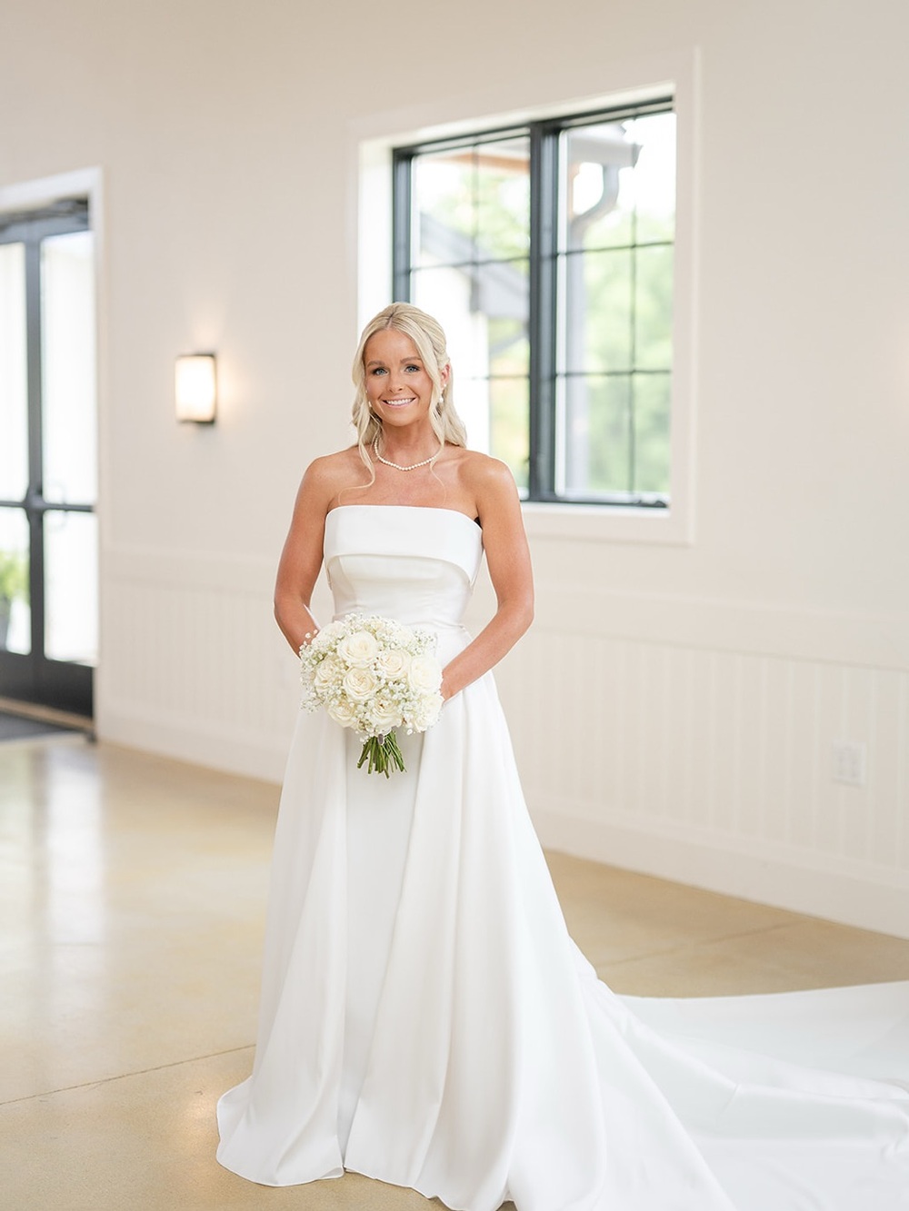 Bridal Strapless Wedding Dress - White Size 12 Altered to flat sandals I am 5’3”